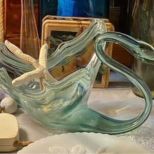 Large MCMHand Blown Glass Swan Beautiful Bowl Sooner 15" long 10 1/2" wide 7 3/4